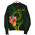 Cook Islands Polynesian Custom Personalised Bomber Jacket - Floral With Seal Flag Color Green Unisex - Polynesian Pride
