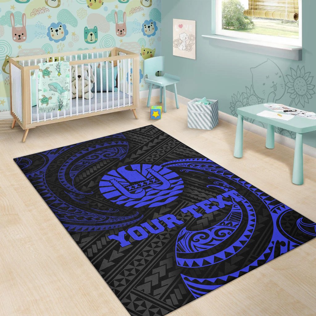 Tahiti Polynesian Custom Personalised Area Rug - Blue Tribal Wave - Polynesian Pride