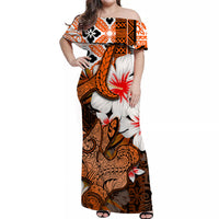 Custom Hawaiian Tribal Hammerhead Shark Tattoo Matching Hawaiian Shirt and Dress with Polynesian Hibiscus Orange LT6 - Polynesian Pride