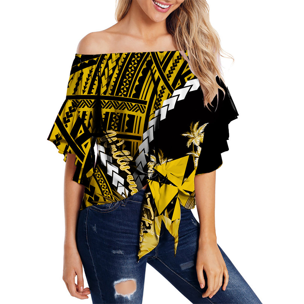 Wallis and Futuna Off Shoulder Waist Wrap Top Polynesian Style Gold Color LT6 Female Gold - Polynesian Pride