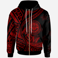 Federated States of Micronesia Zip Hoodie Plumeria Flowers Red Version Unisex Black - Polynesian Pride