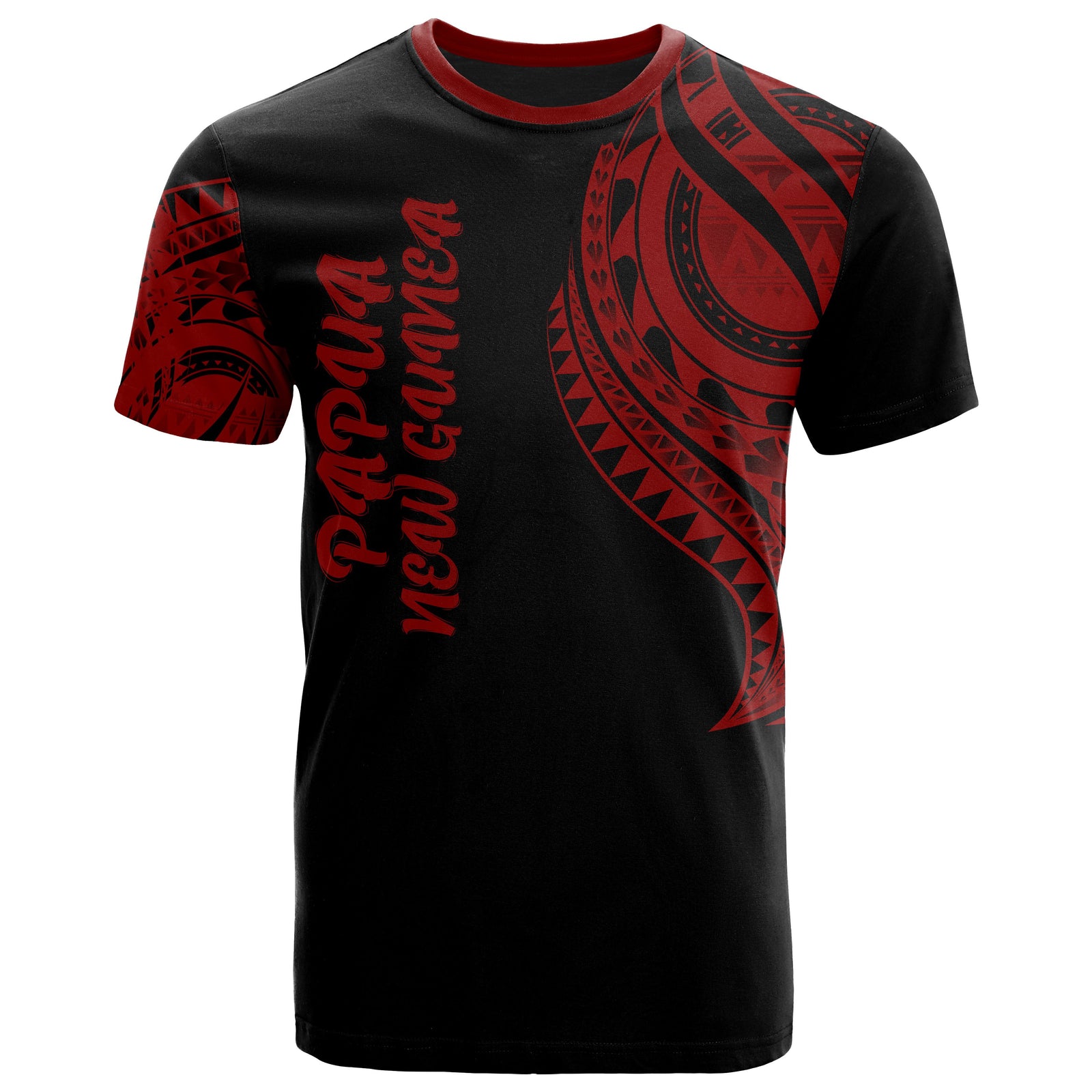 Papua New Guinea T Shirt Papua New Guinea Tatau Red Patterns Unisex Black - Polynesian Pride