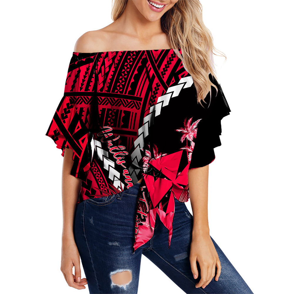 Wallis and Futuna Off Shoulder Waist Wrap Top Polynesian Style Red Color LT6 Female Red - Polynesian Pride