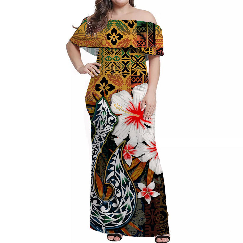 Hawaii Fish Hook Off Shoulder Long Dress Hawaii Style LT6 Women Art - Polynesian Pride