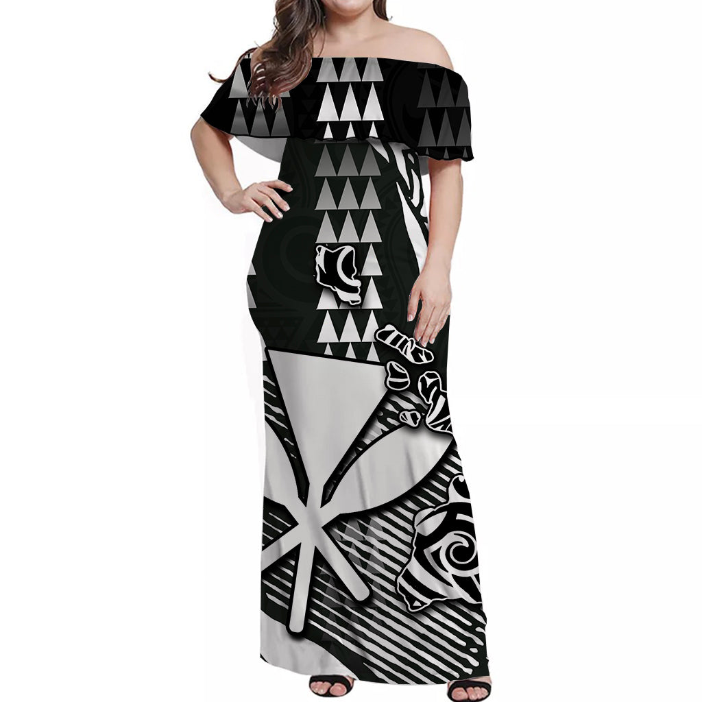 dark color maxi dress Hawaii Kanaka Map Off Shoulder Long Dress Black Color Style | Polynesian  pride