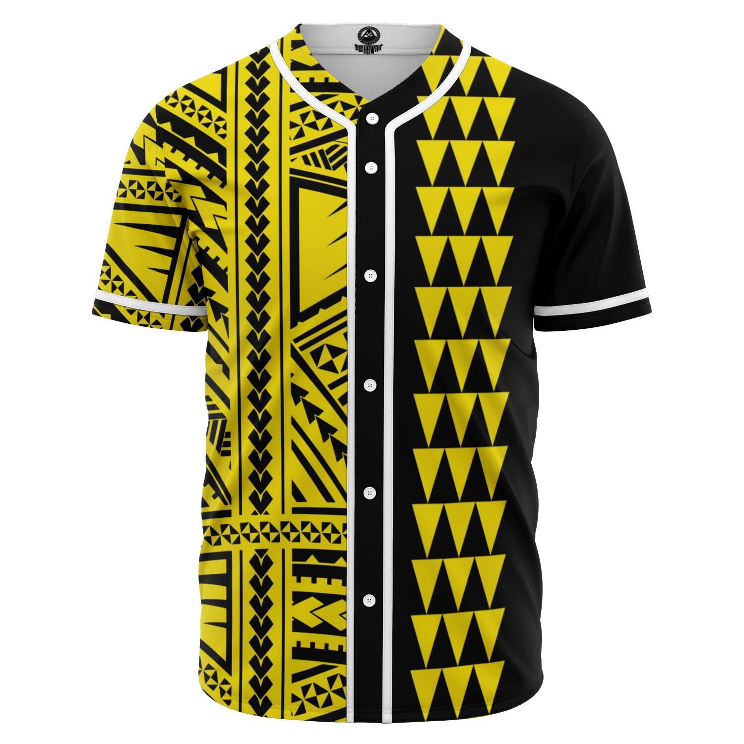 Hawaii Polynesian Kakau Baseball Jersey V.2 - Freestyle - Yellow Yellow - Polynesian Pride