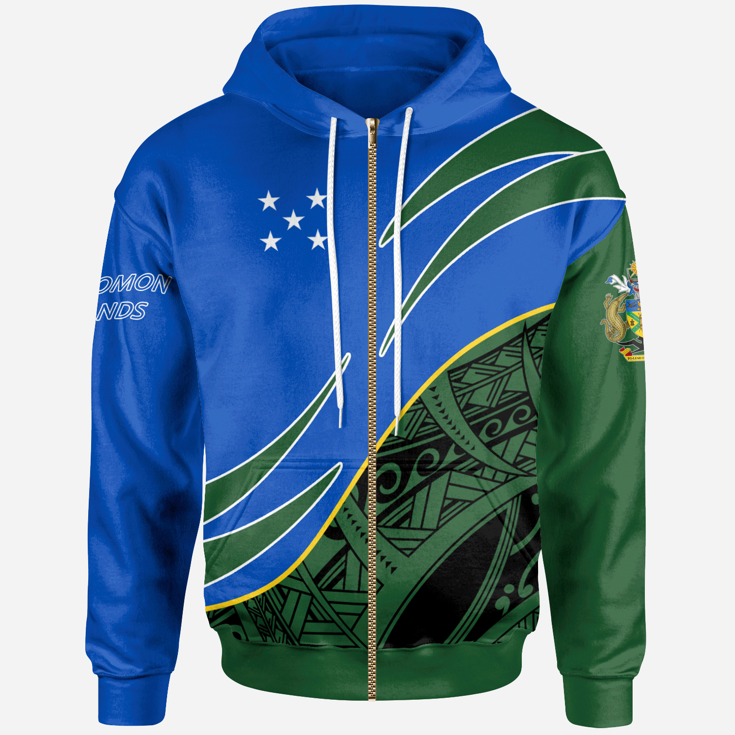 Solomon Islands Zip Hoodie Custom Symmetrical Lines Unisex Blue - Polynesian Pride