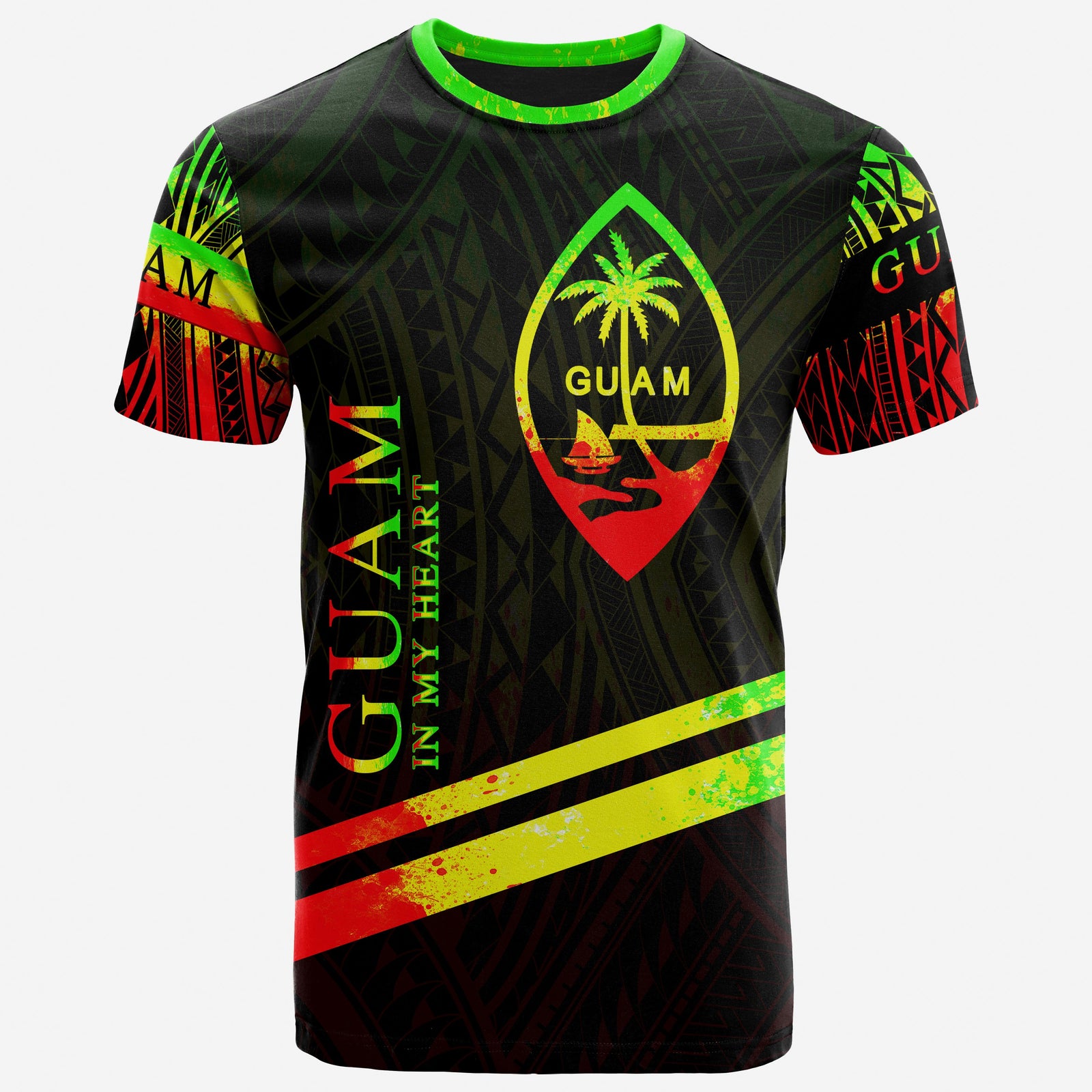Guam T Shirt In My Heart Style Reggae Polynesian Patterns Unisex Black - Polynesian Pride