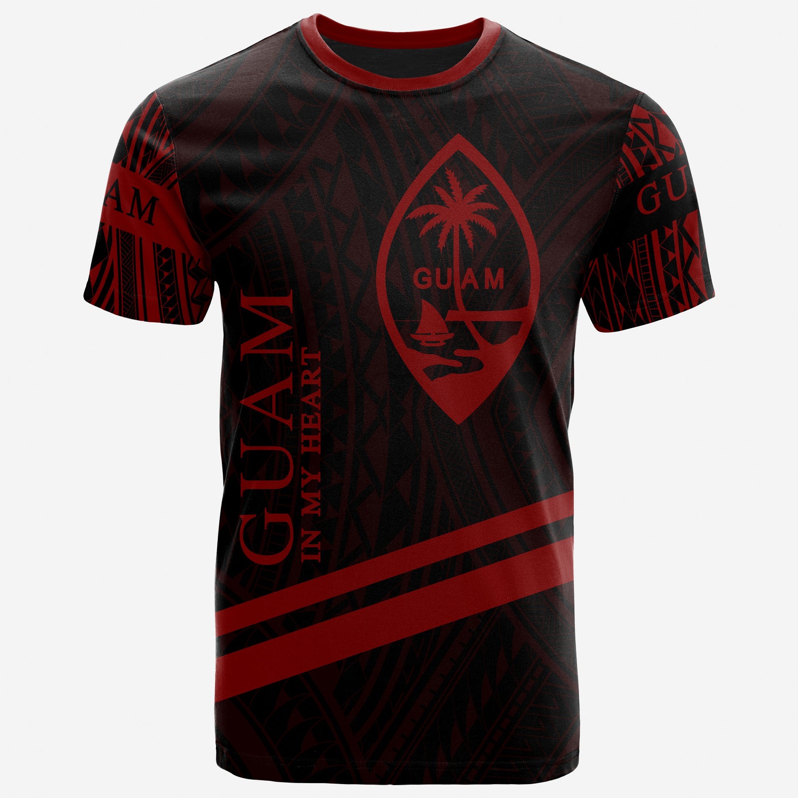 Guam T Shirt In My Heart Style Red Polynesian Patterns Unisex Black - Polynesian Pride