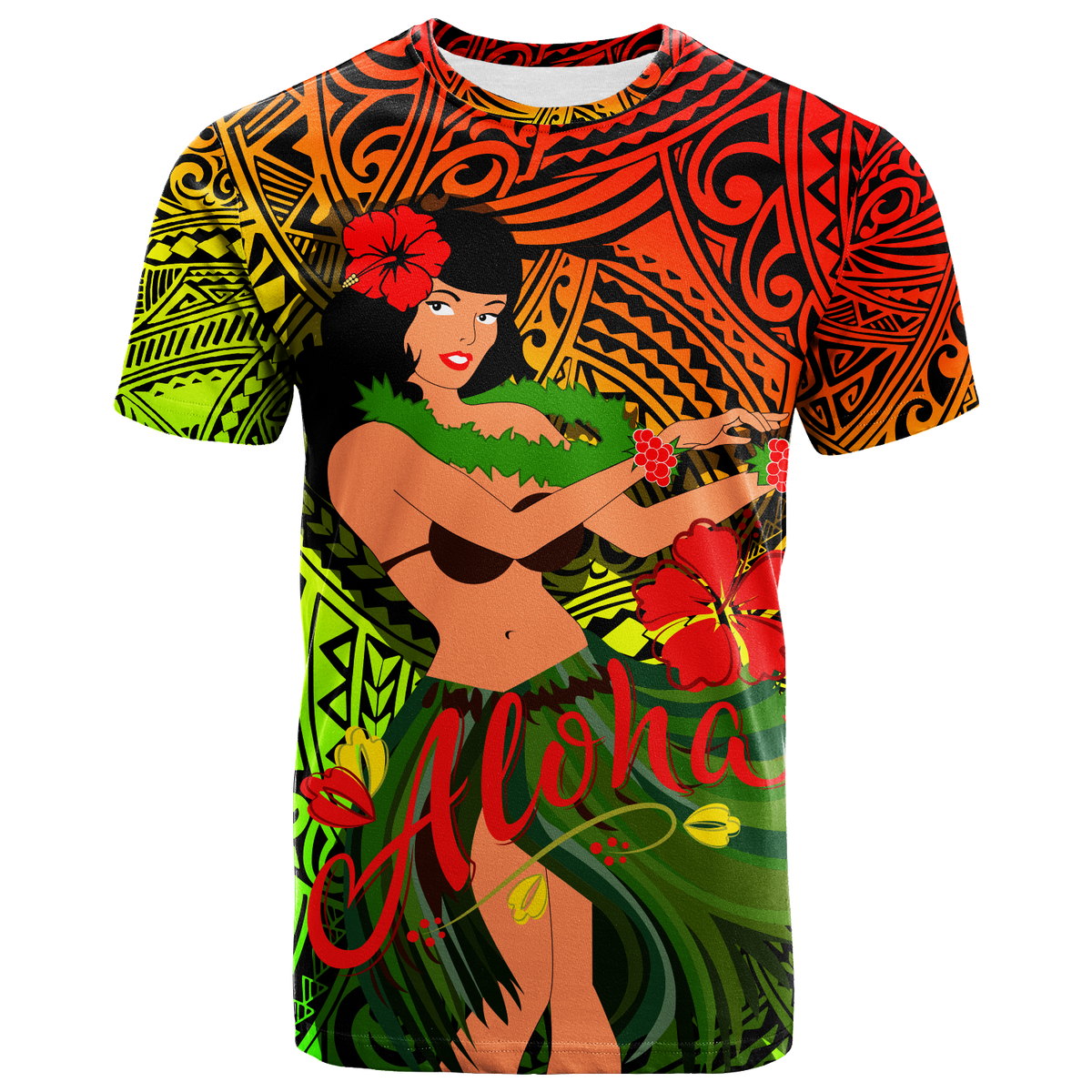Custom Hawaii Hula Girl Reggae T Shirt LT2 - Polynesian Pride