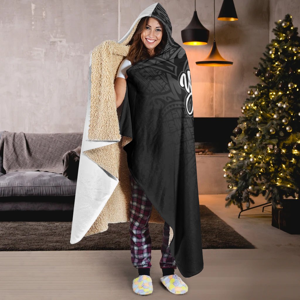 Philippines Polynesian Custom Personalised Hooded Blanket - Coat Of Arm With Hibiscus White - Polynesian Pride