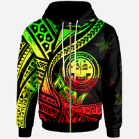 Federated States of Micronesia Zip Hoodie Plumeria Flowers Raggage Version Unisex Black - Polynesian Pride