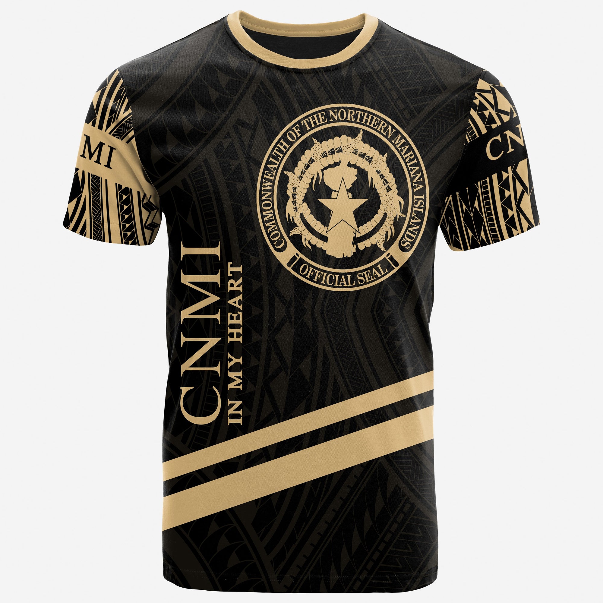 Northern Mariana Islands T Shirt In My Heart Style Gold Polynesian Patterns Unisex Black - Polynesian Pride