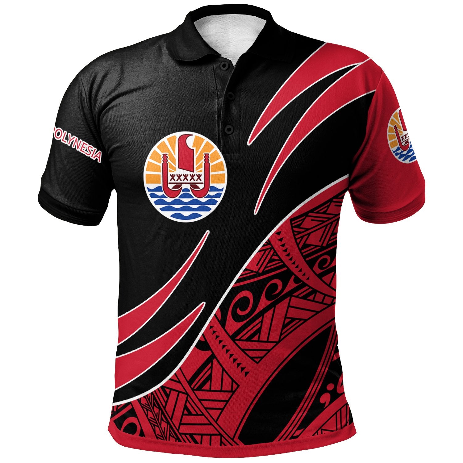 French Polynesia Polo Shirt Symmetrical Lines Unisex Black - Polynesian Pride