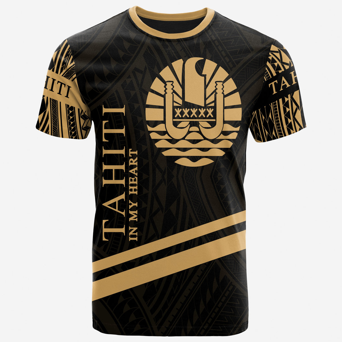 Tahiti T Shirt In My Heart Style Gold Polynesian Patterns Unisex Black - Polynesian Pride