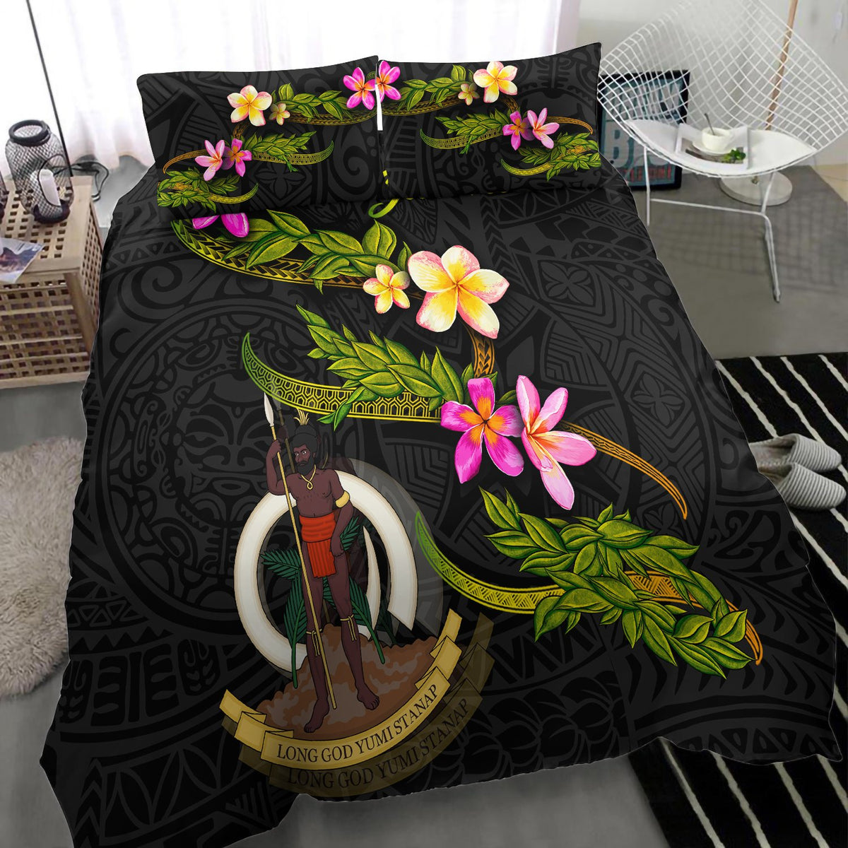 Vanuatu Polynesian Custom Personalised Bedding Set - Plumeria Tribal - Polynesian Pride