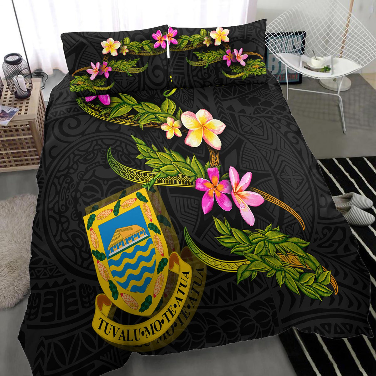 Tuvalu Polynesian Custom Personalised Bedding Set - Plumeria Tribal - Polynesian Pride