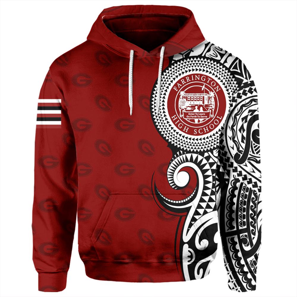 Custom Hawaii Hoodie Farrington High Tribal Kakau Pullover Hoodie Unisex Red - Polynesian Pride