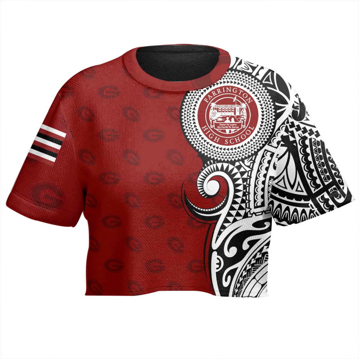 (Personalised) Hawaii - Farrington High Tribal Kakau All - over Print Crop Top T-shirt AH - Polynesian Pride