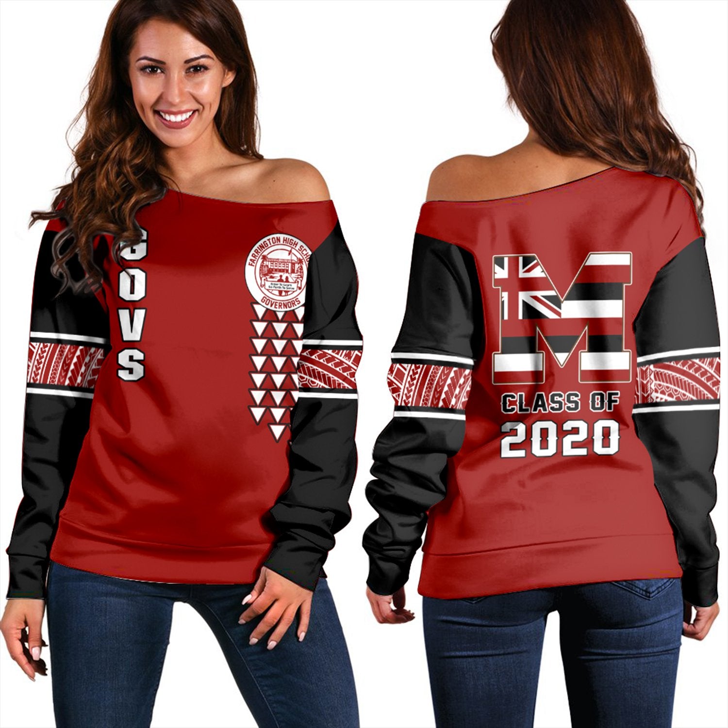 (Personalised) Hawaii - Farrington High Custom Your Class Women's Off Shoulder Sweatshirt AH Red - Polynesian Pride