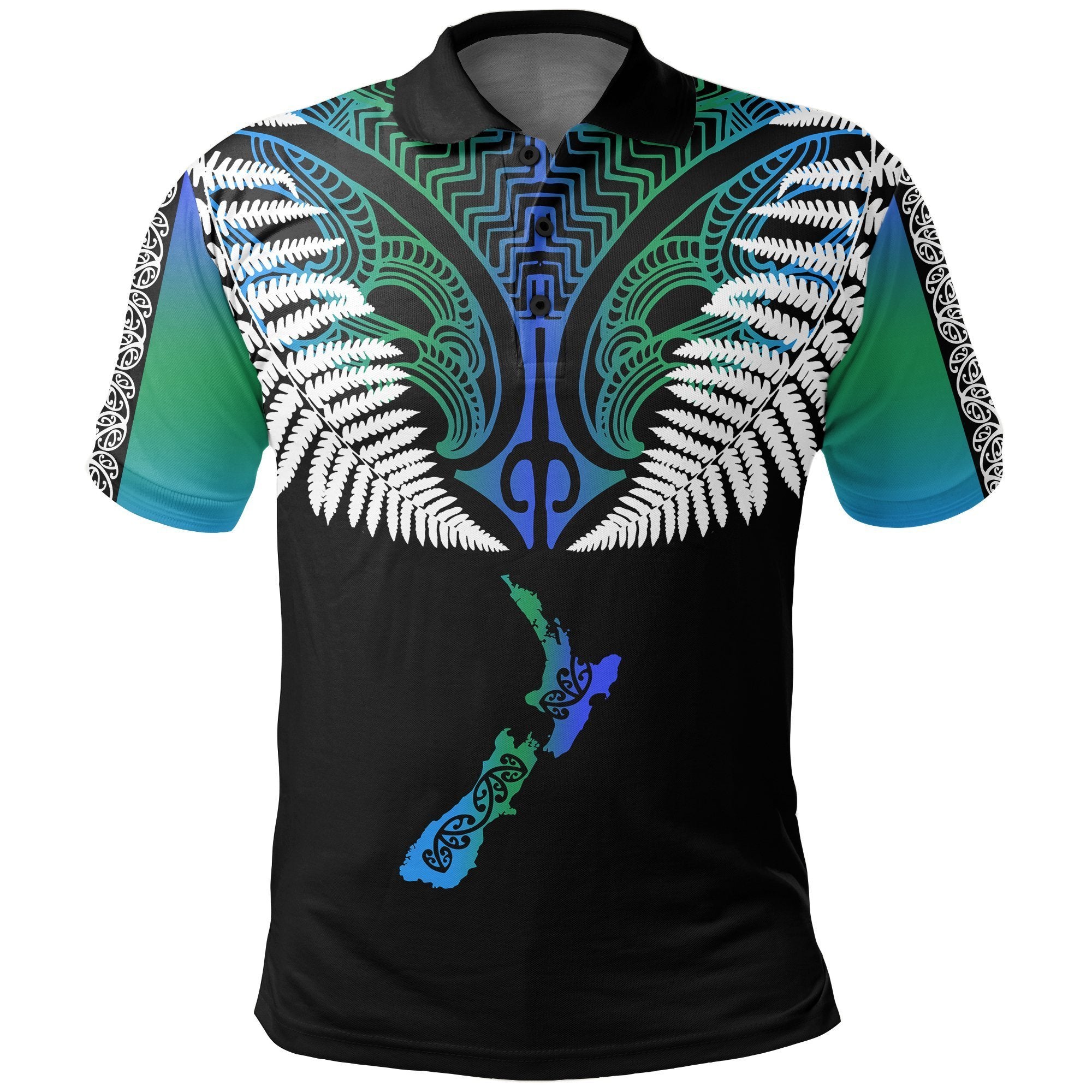 New Zealand Maori Polo Shirt, Silver Fern Poutama Golf Shirts Unisex Black - Polynesian Pride