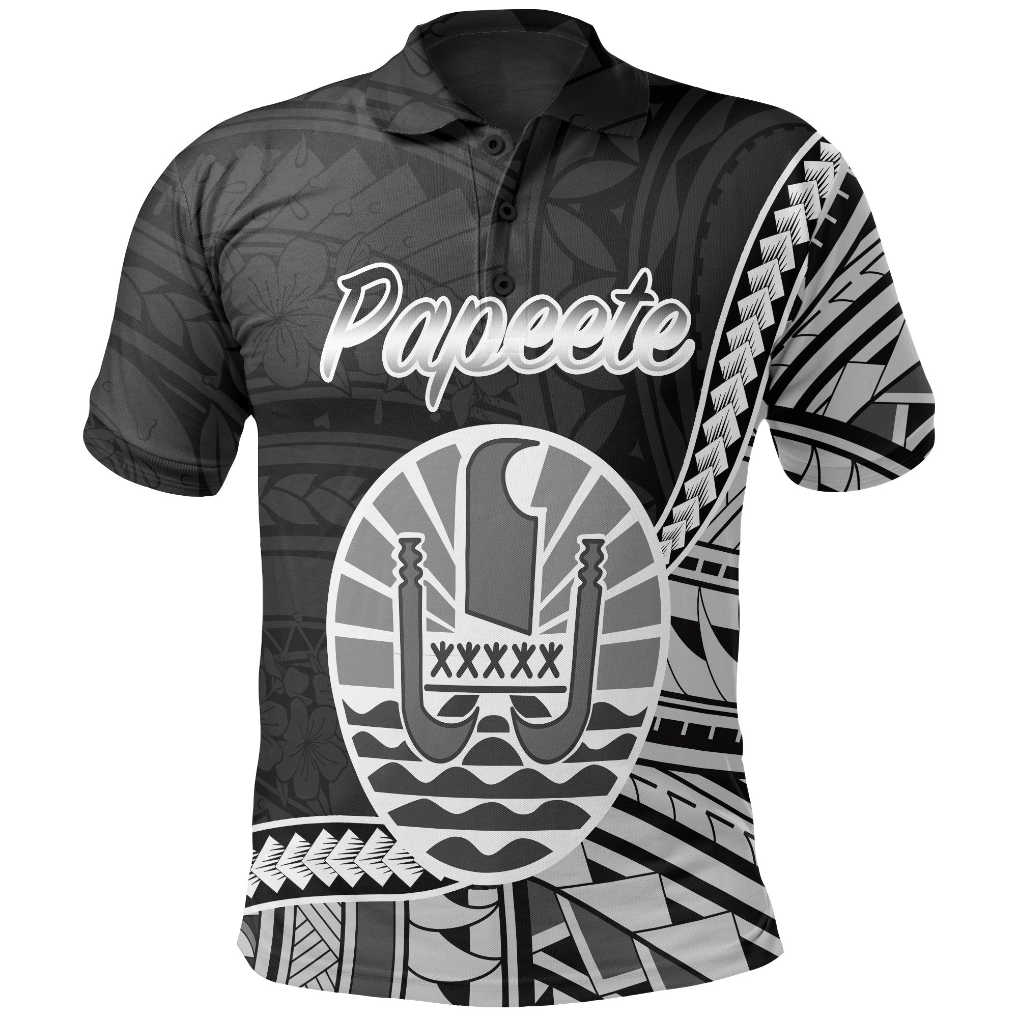 French Polynesia Polo Shirt Papeete Seal Of French Polynesia Polynesian Patterns Unisex Black - Polynesian Pride