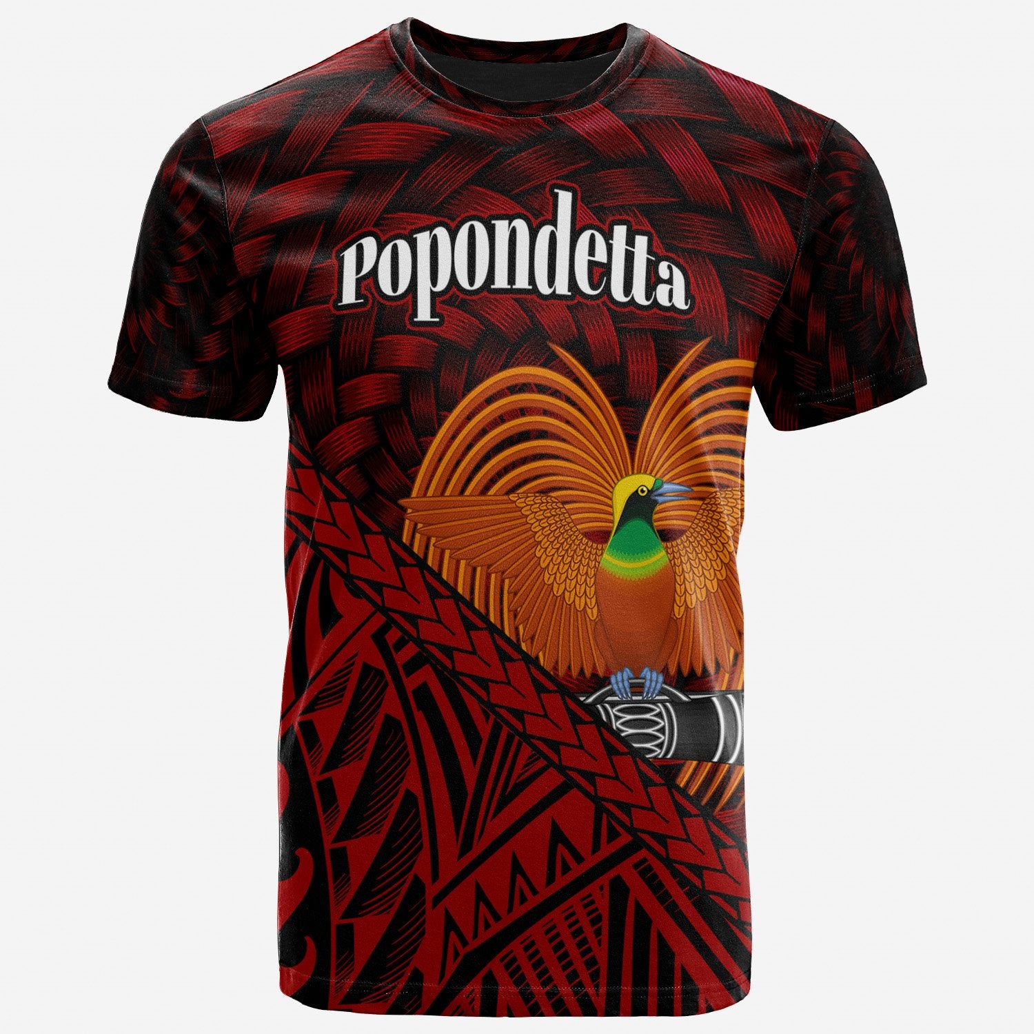 Papua New Guinea T Shirt Popondetta Polynesian Patterns With Bamboo Unisex Red - Polynesian Pride