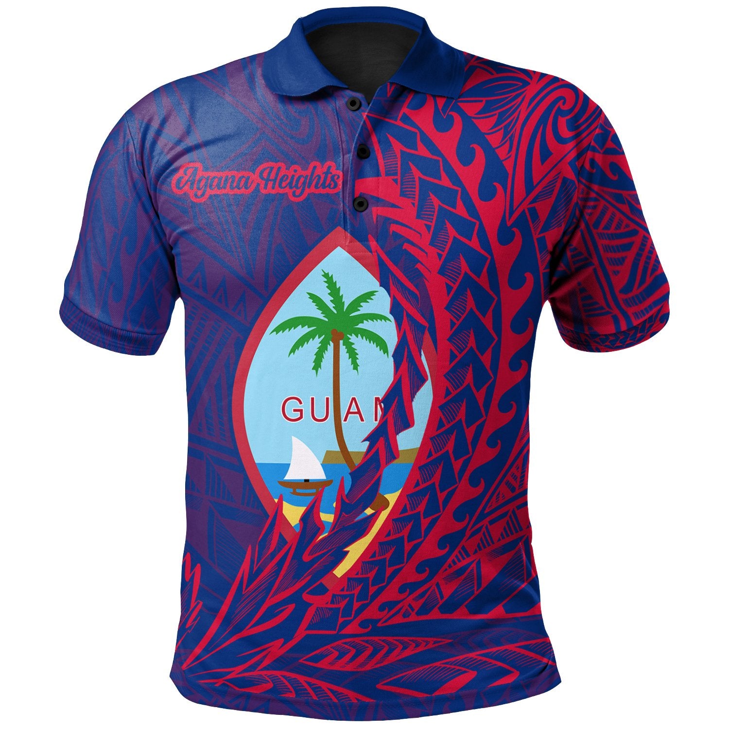 Guam Polo Shirt Agana Heights Wings Style Unisex Blue - Polynesian Pride