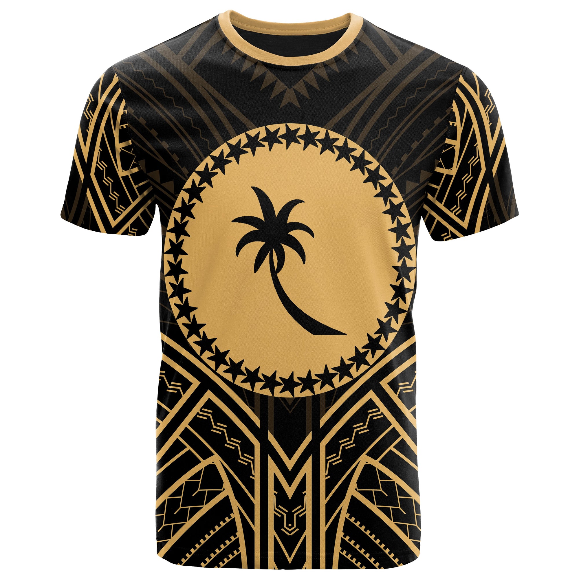 Chuuk State T Shirt Chuuk State Seal Tribal Gold Color Patterns Unisex Black - Polynesian Pride