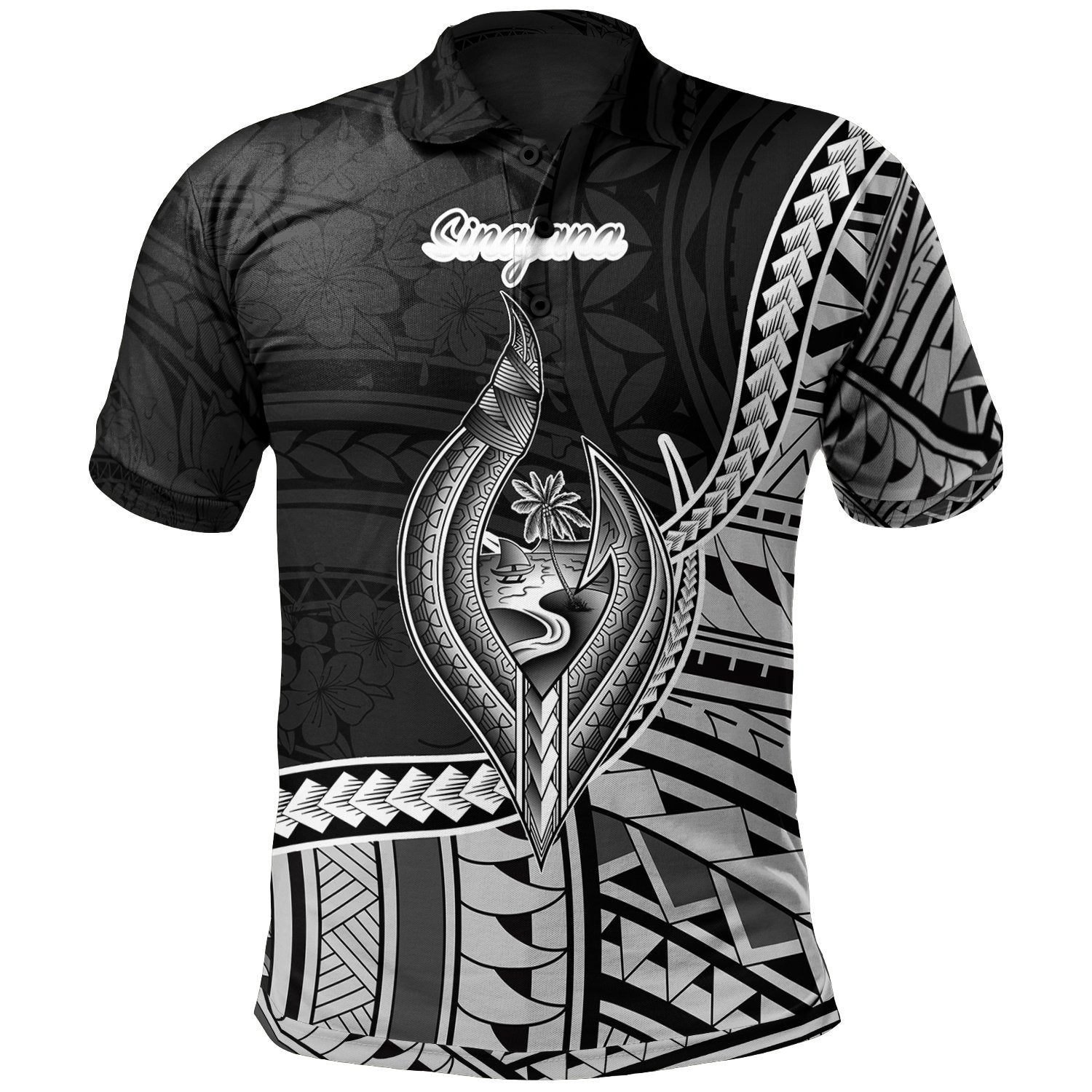 Guam Polo Shirt Sinajana Seal Of Guam Polynesian Patterns Unisex Black - Polynesian Pride