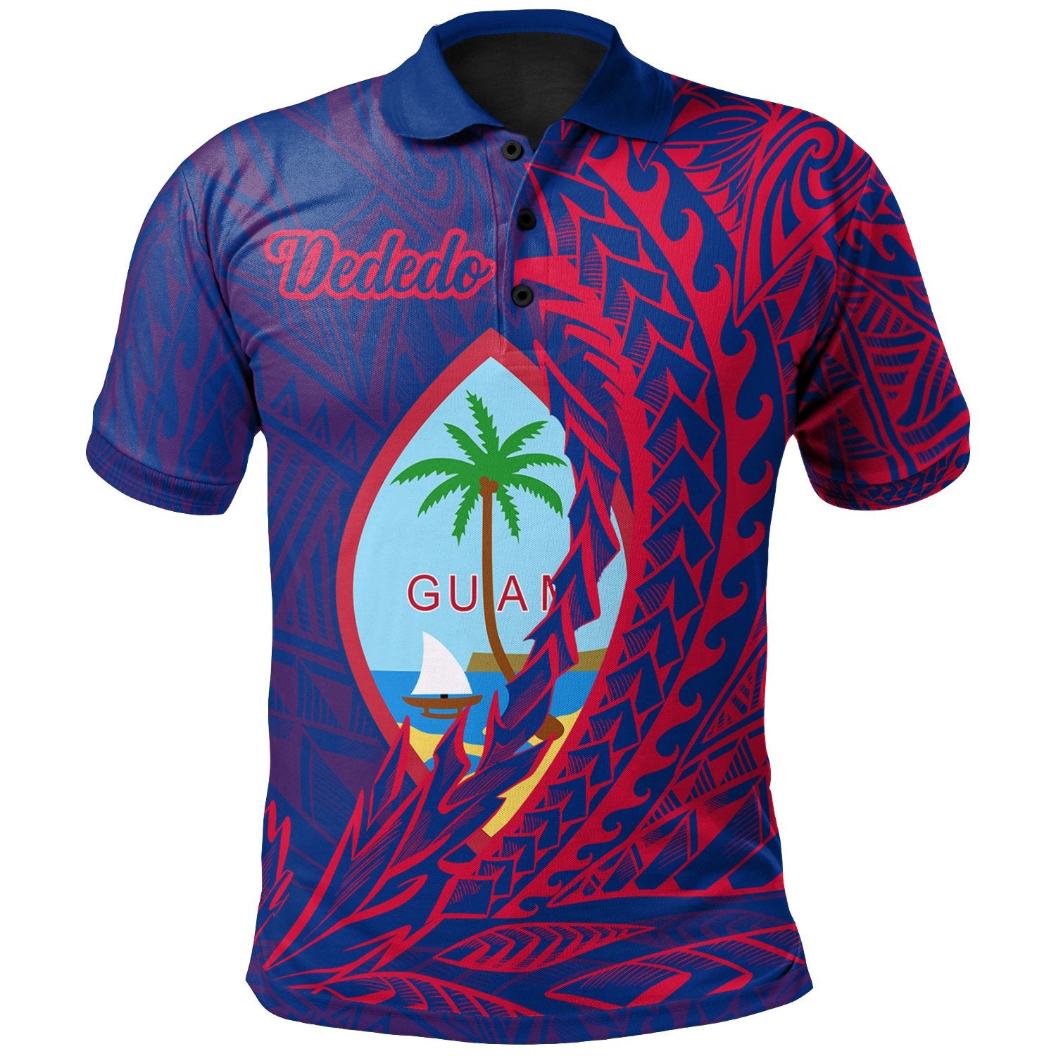 Guam Polo Shirt Dededo Wings Style Unisex Blue - Polynesian Pride