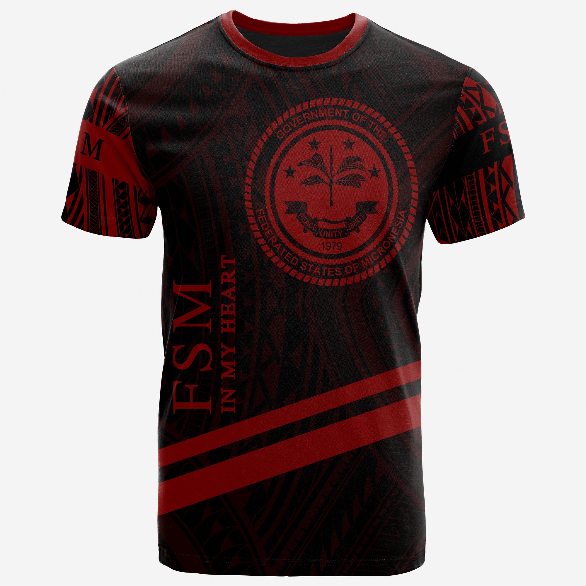 Federated States of Micronesia T Shirt In My Heart Style Red Polynesian Patterns Unisex Black - Polynesian Pride