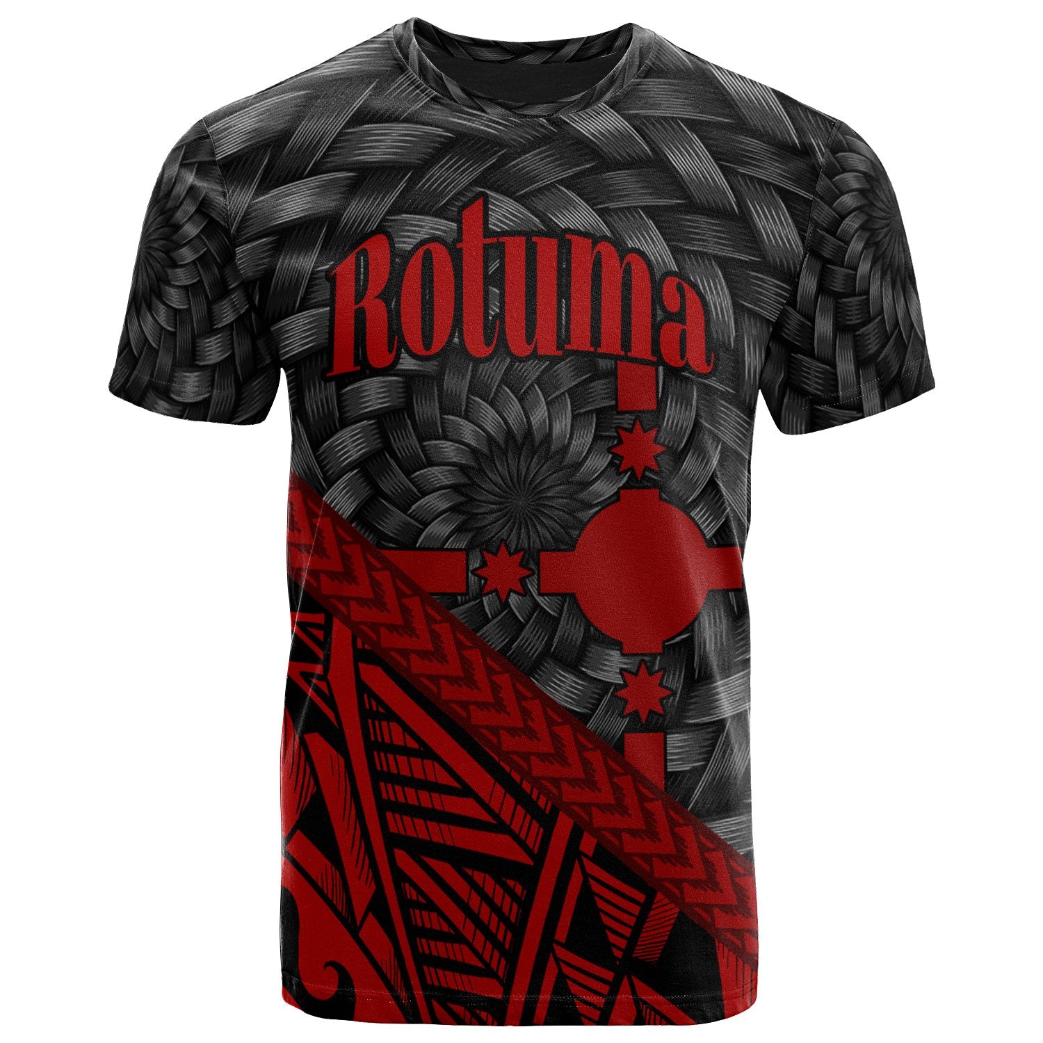 Rotuma T Shirt RedTapa Patterns With Bamboo Unisex Red - Polynesian Pride