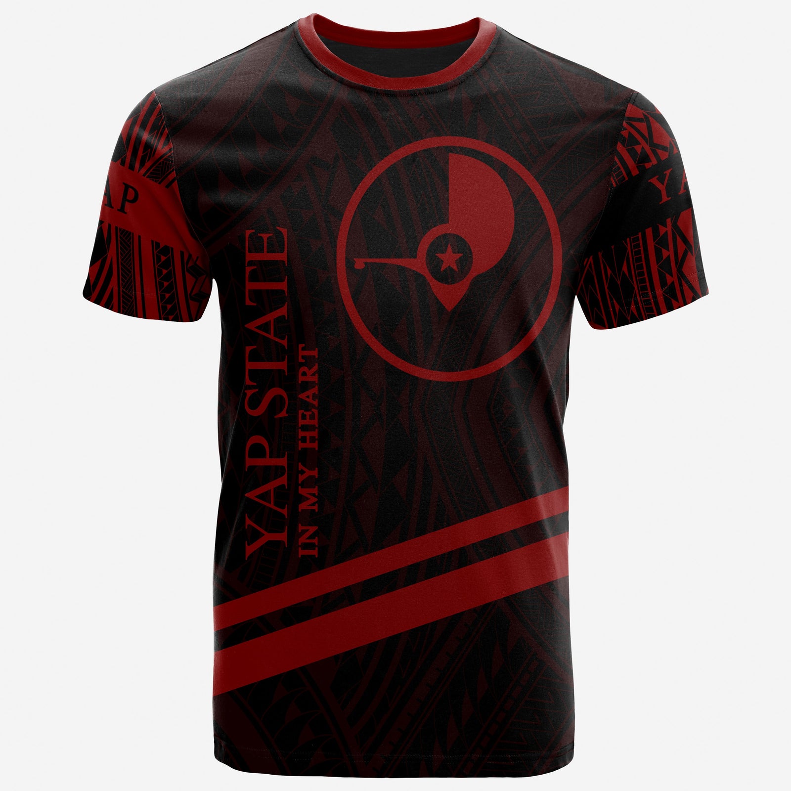Yap State T Shirt In My Heart Style Red Polynesian Patterns Unisex Black - Polynesian Pride