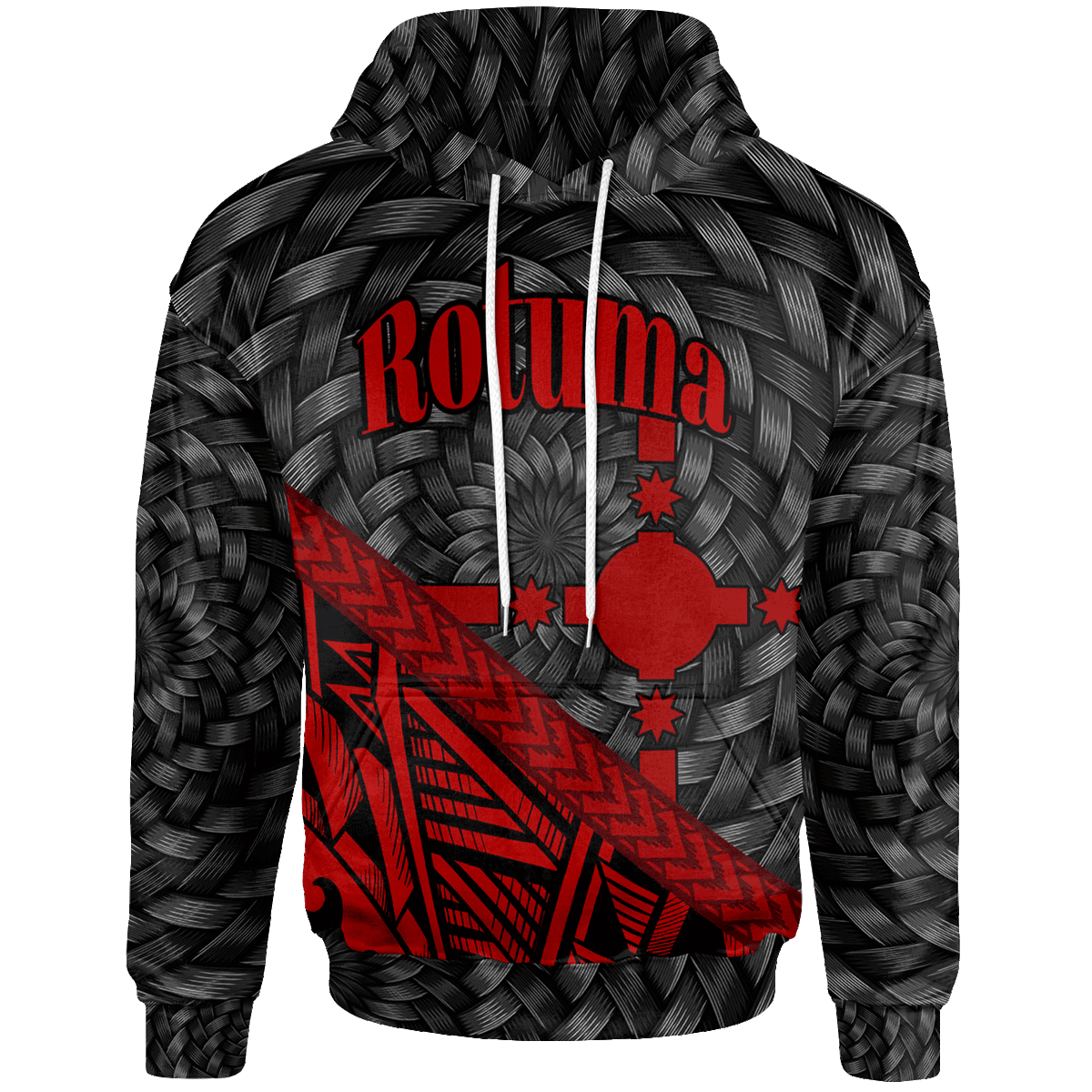 Rotuma Hoodie Red Tapa Patterns With Bamboo Unisex Red - Polynesian Pride
