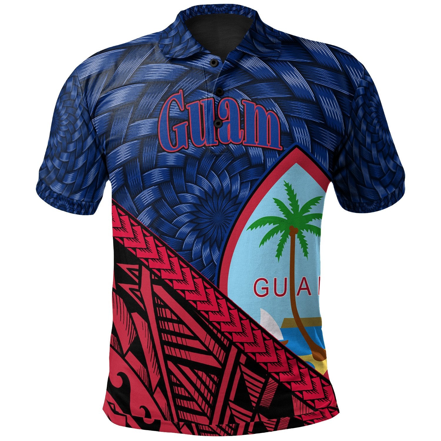 Guam Polo Shirt Tapa Patterns With Bamboo Unisex Blue - Polynesian Pride
