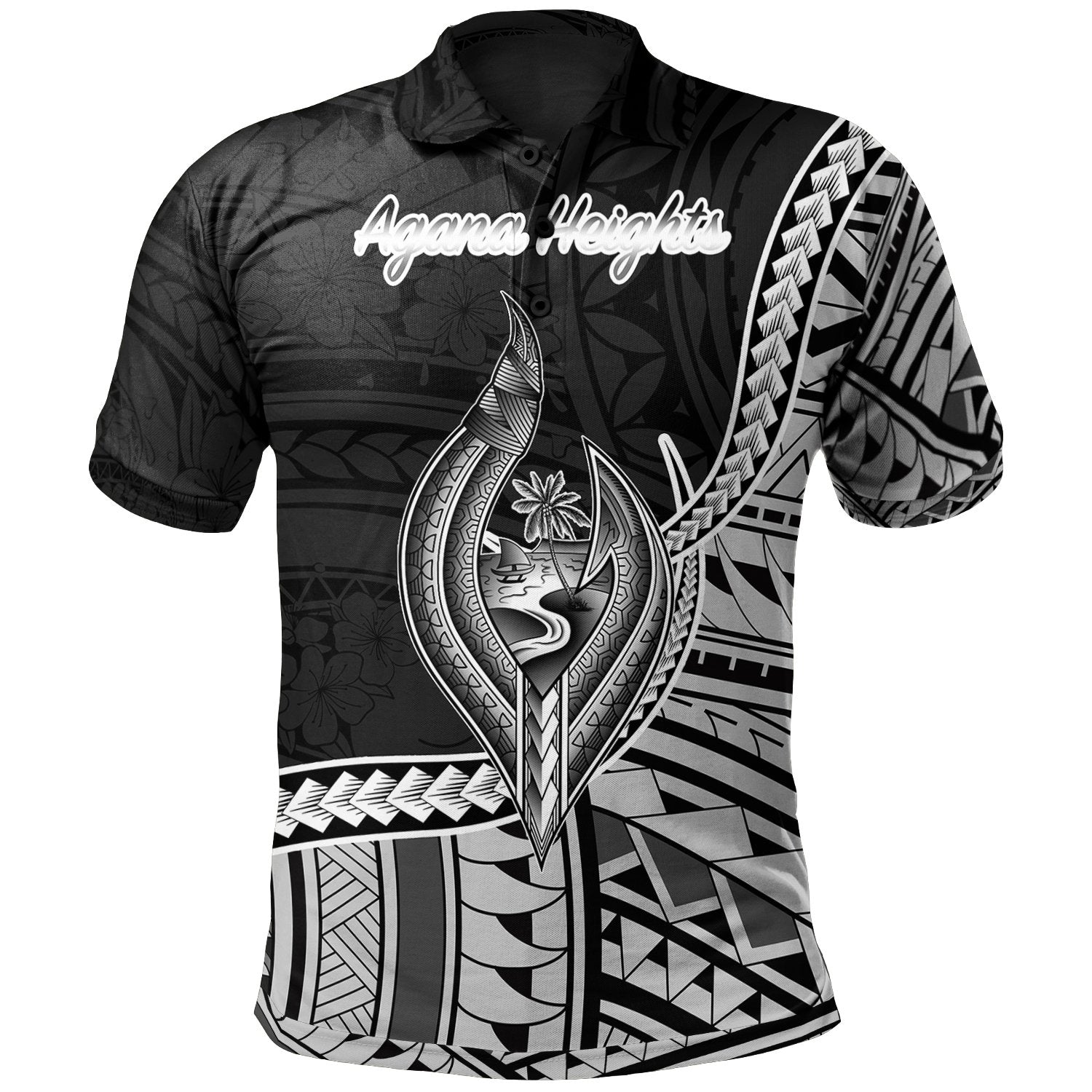 Guam Polo Shirt Agana Heights Seal Of Guam Polynesian Patterns Unisex Black - Polynesian Pride