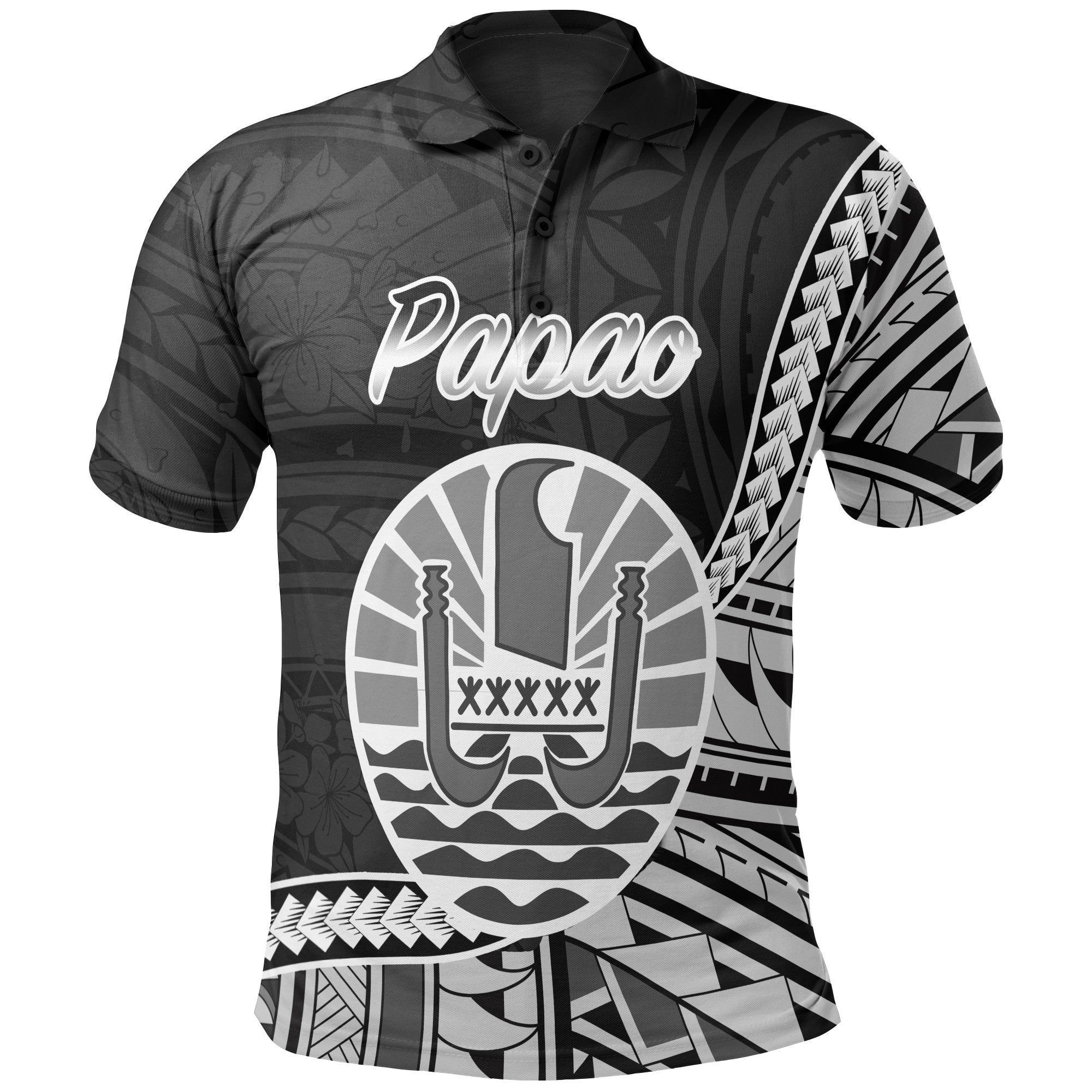 French Polynesia Polo Shirt Papao Seal Of French Polynesia Polynesian Patterns Unisex Black - Polynesian Pride