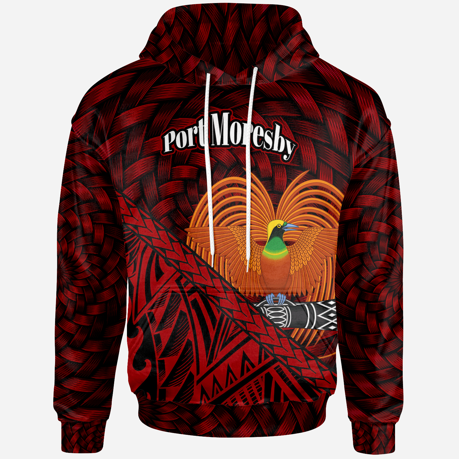 Papua New Guinea Hoodie Port Moresby Polynesian Patterns With Bamboo Unisex Red - Polynesian Pride