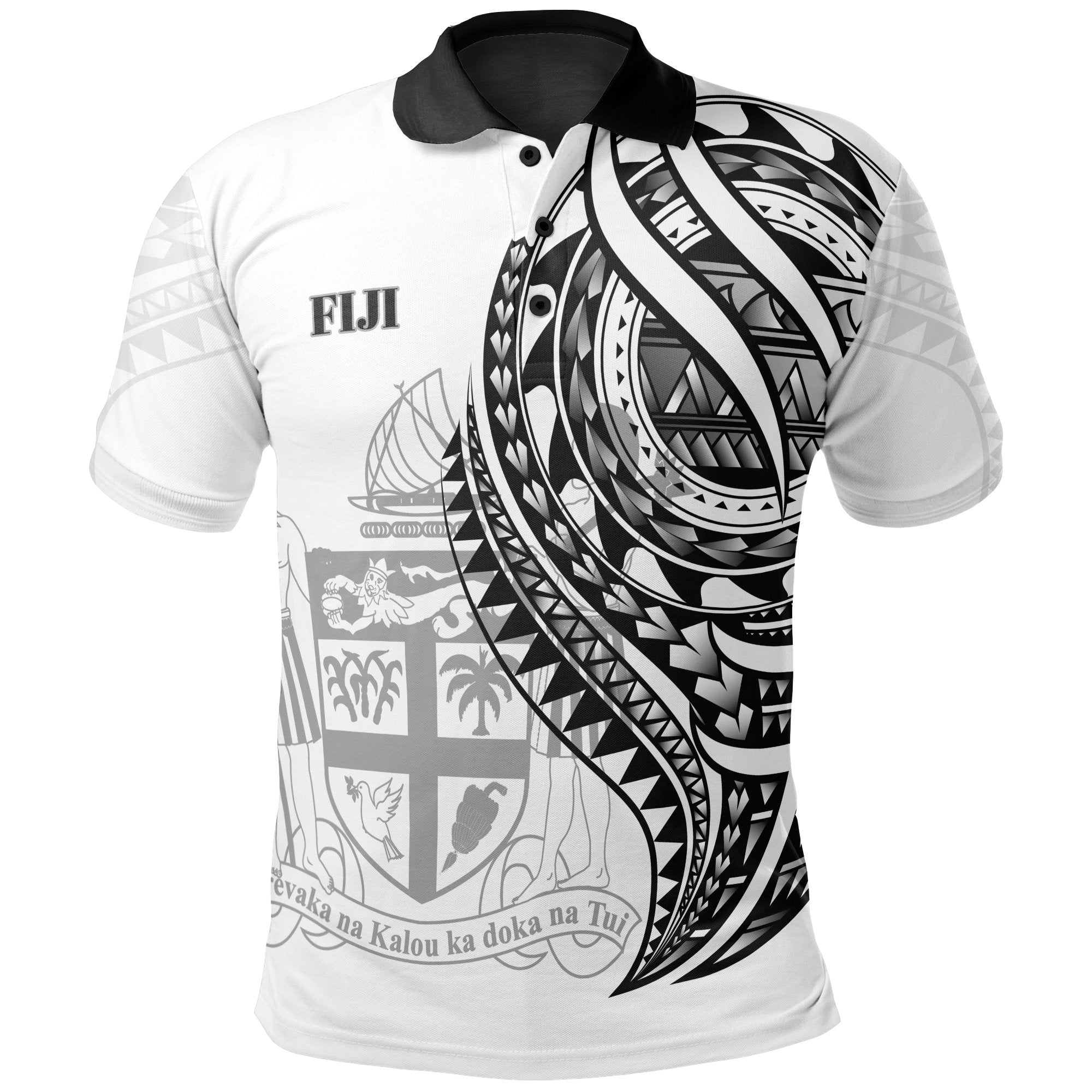 Fiji Polo Shirt Black Color Polynesian Patterns Best Fiji Ever Unisex White - Polynesian Pride