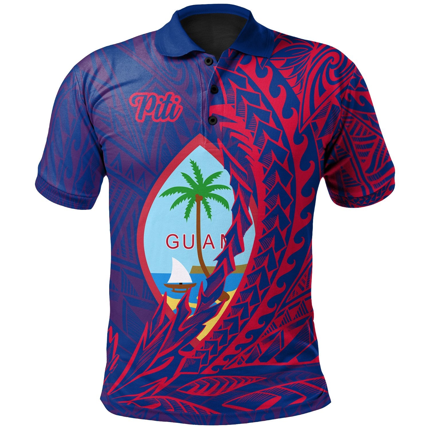 Guam Polo Shirt Piti Wings Style Unisex Blue - Polynesian Pride