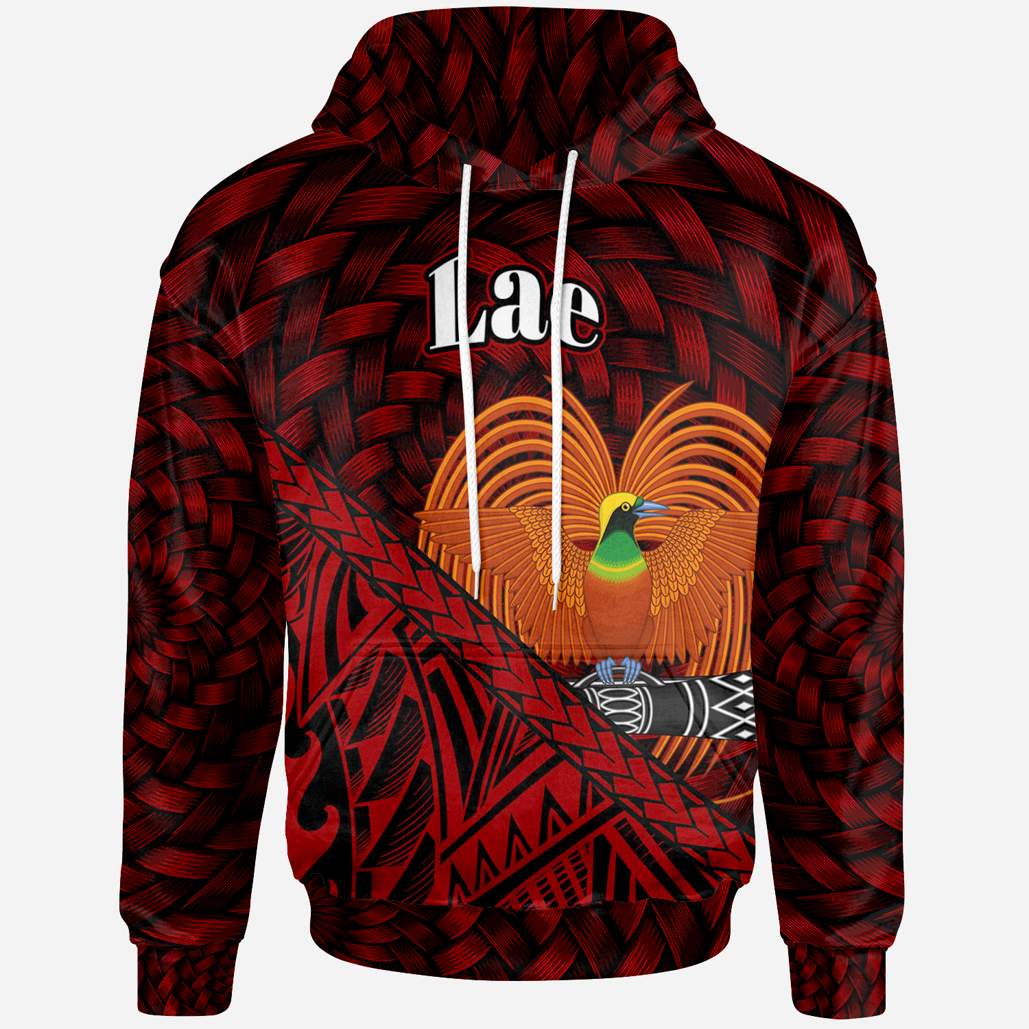 Papua New Guinea Hoodie Lae Polynesian Patterns With Bamboo Unisex Red - Polynesian Pride