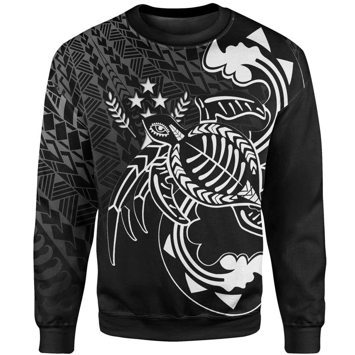 Kosrae State Sweatshirt - Turtle With Polynesian Waves Unisex Black - Polynesian Pride