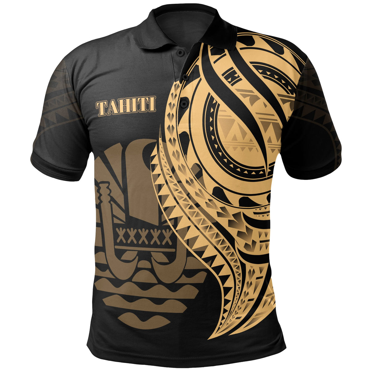 Tahiti Polo Shirt Gold Color Polynesian Patterns Best Tahiti Ever Unisex Black - Polynesian Pride