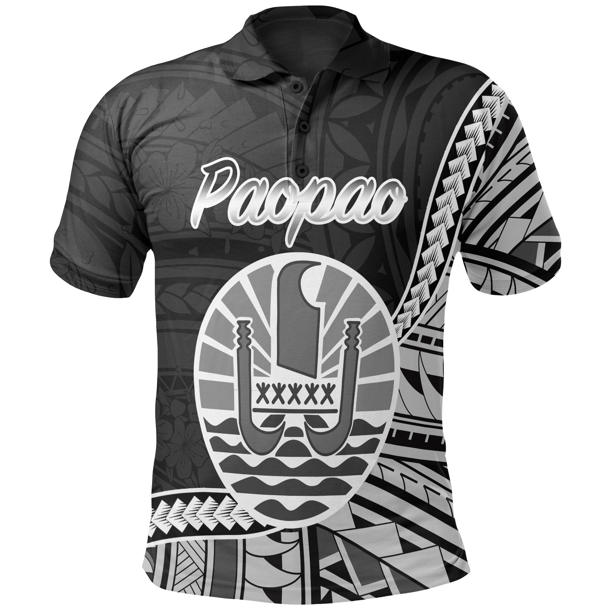 French Polynesia Polo Shirt Paopao Seal Of French Polynesia Polynesian Patterns Unisex Black - Polynesian Pride