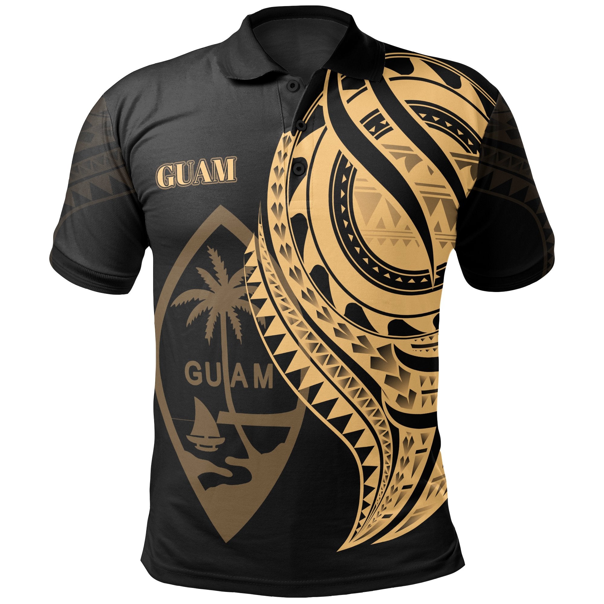 Guam Polo Shirt Gold Color Polynesian Patterns Best Guam Ever Unisex Black - Polynesian Pride