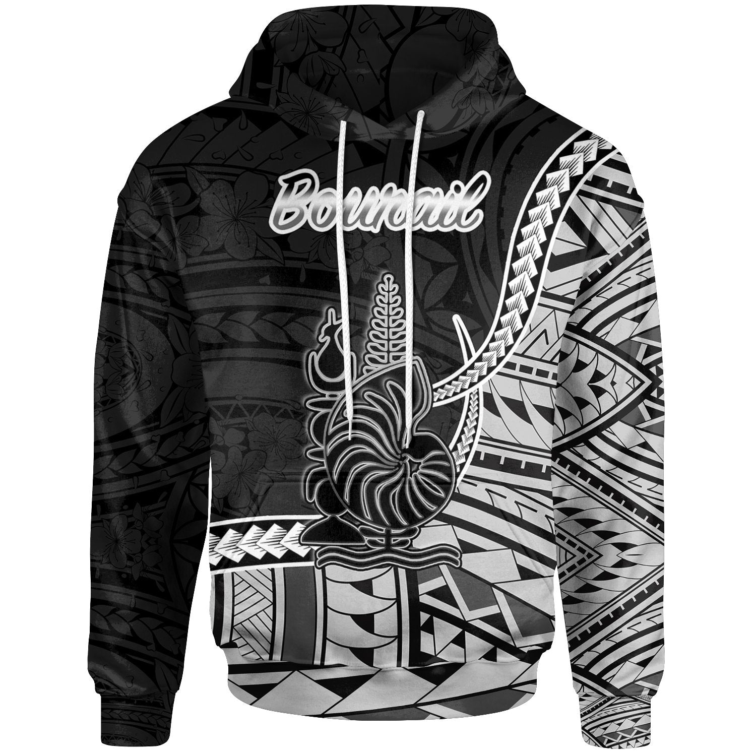 New Caledonia Islands Hoodie Bourail Seal of New Caledonia Polynesian Patterns Unisex Black - Polynesian Pride