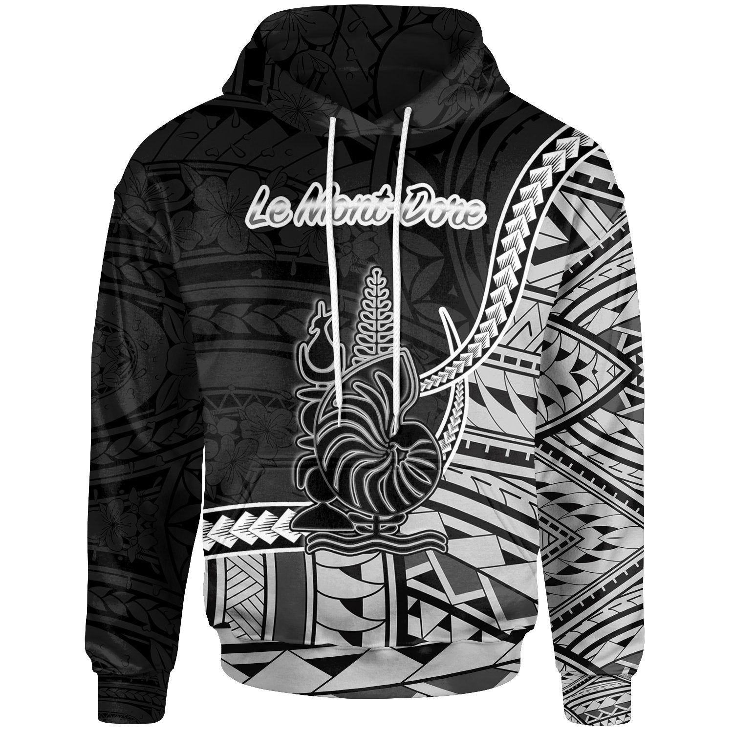 New Caledonia Islands Hoodie Le Mont Dore Seal of New Caledonia Polynesian Patterns Unisex Black - Polynesian Pride