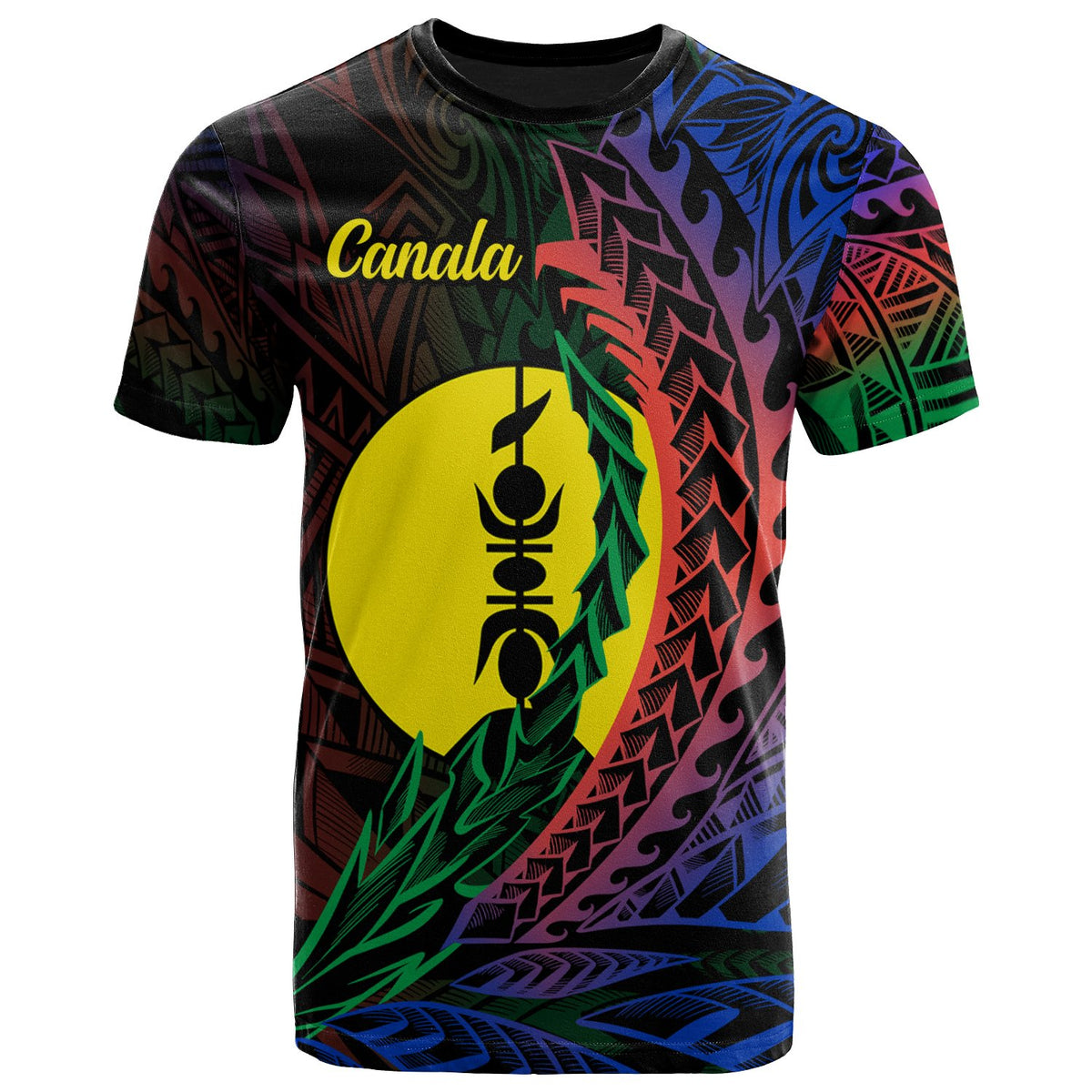New Caledonia T Shirt Canala Wings Style Flag Color Unisex Black - Polynesian Pride
