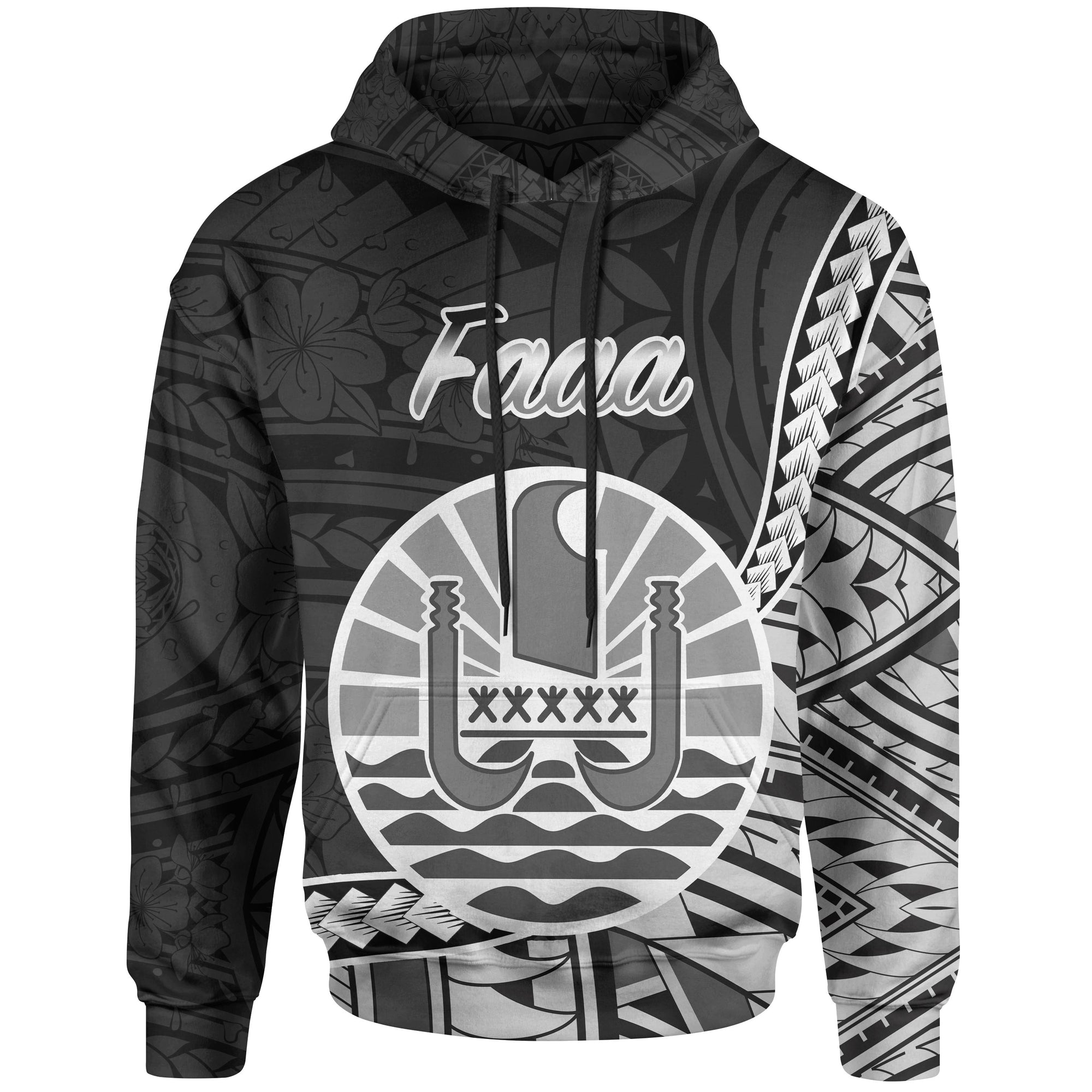 French Polynesia Hoodie Faaa Seal of French Polynesia Polynesian Patterns Unisex Black - Polynesian Pride